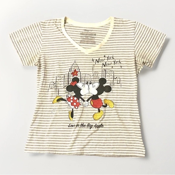Disney Store Women’s Size L White Gray Striped Glitter Minnie & Mickey Mouse - Picture 1 of 6
